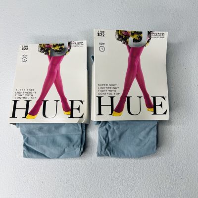 HUE Deep Blue Super Soft Lightweight Control Top Tights Womens 2 Pair Size 1